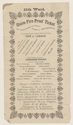 Pamflet van het 11e Wijk Union Fire Proof Ticket, Chicago, 1871